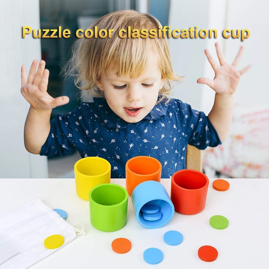 Xisheep Education Toys, Wooden Learning Color Matching Cup Teaching Sets Educational Blocks Kids Toys, for Home & Pastime