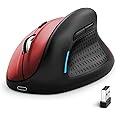 E-YOOSO Ergonomic Mouse, Wireless Vertical Mouse with 6 Buttons, 5 Adjustable DPI Levels, Up to 4800 DPI, 2.4G and Bluetooth, Wired Optical Vertical Mice for Windows, Mac, Laptop, Desktop (Red Black)