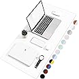 TOWWI Dual Sided Desk Pad, Large Desk Mat, Waterproof Desk Blotter Protector Mouse Pad, Leather Desk Pad Large for Keyboard and Mouse (36" x 17", White/Silver)