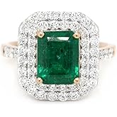 LAWSONS FINE JEWELRY Luxury Two-Tone Platinum Ring with GIA Certified 2.57ct Octagonal Emerald and 0.97ct Diamond Halo