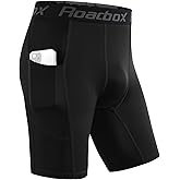 Roadbox Compression Shorts Men with Pocket, 1/2 Pack Quick Dry Spandex Running Athletic Workout Perfoemance Underwear