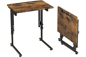 Fleecy day Adjustable Folding TV Tray Table,TV Dinner Small Foldable C-Shaped End Table for Eating,6 Height Adjustable Slide Under Couch Side with Sturdy MDF Top,No Assembly(Brown)