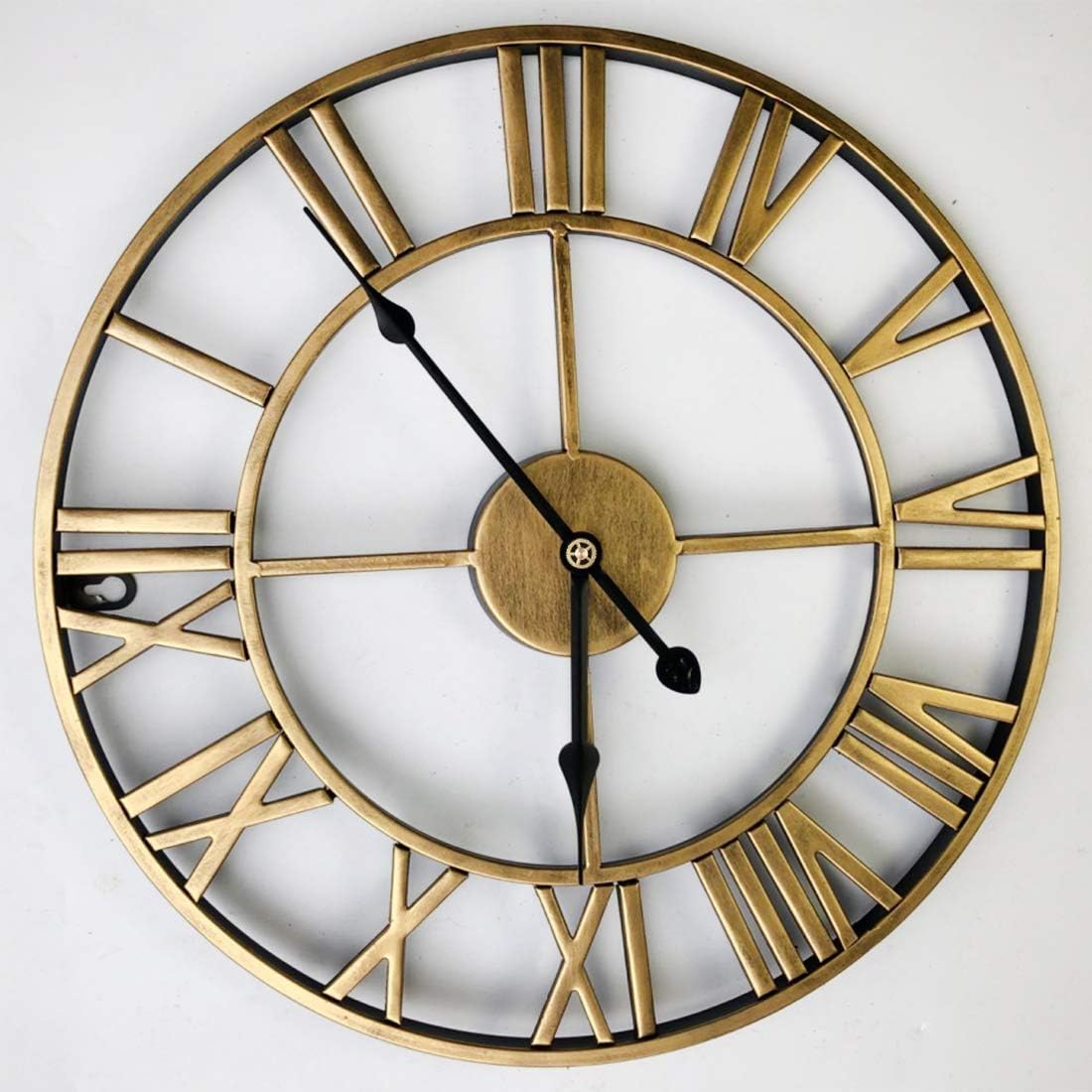 RuiyiF 24 Inch Metal Wall Clock Large Decorative Rustic Farmhouse Oversized, Silent Non-Ticking Battery Operated Kitchen Bedroom Living Room Wall Clock Large Decorative (Gold): Home & Kitchen