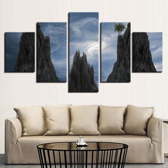 StickersForAll Canvas Painting Living Room Decor HD Print 5 Pieces Blue