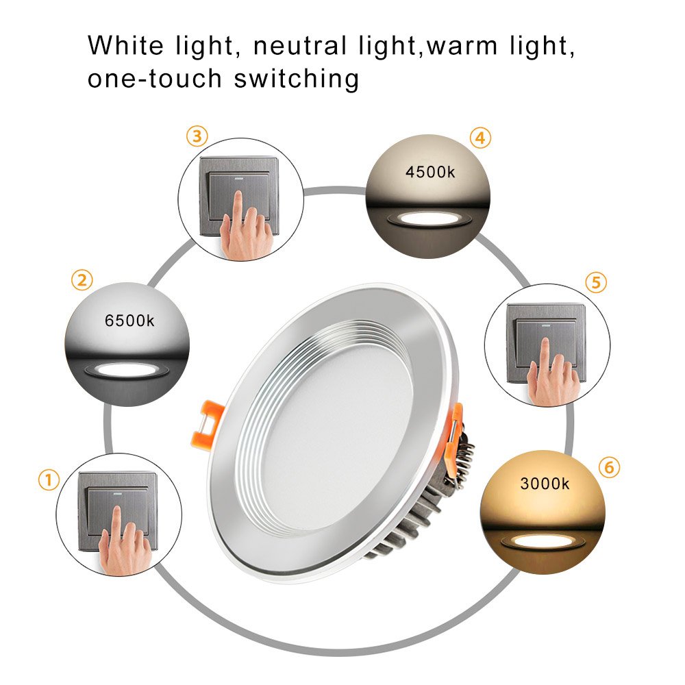 Betorcy 3 Colors Changing LED Downlight, White / Neutral / Warm , 3 Inch Ceiling Light, CRI80+, 4W ( 30W Equivalent ), Retrofit Recessed Panel Trim Fixture, Pack of 4