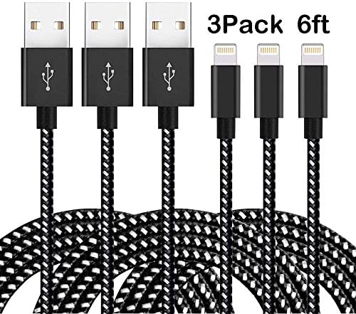 RONGQX iPhone Charging Cable,3Pack 6FT Nylon Braided 8 Pin Charging Cable Certified with Charging Indictor Powerline for iPhone 7/7 Plus/6/6Plus/6s/6s/Plus/5/5c/5s/SE/IPad/iPod/Min and More Black