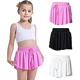 3 Pack Girls Flowy Shorts 2 in 1 Butterfly Skirt Shorts with Pockets for Dance School Wear Running Gym Fitness Sleep