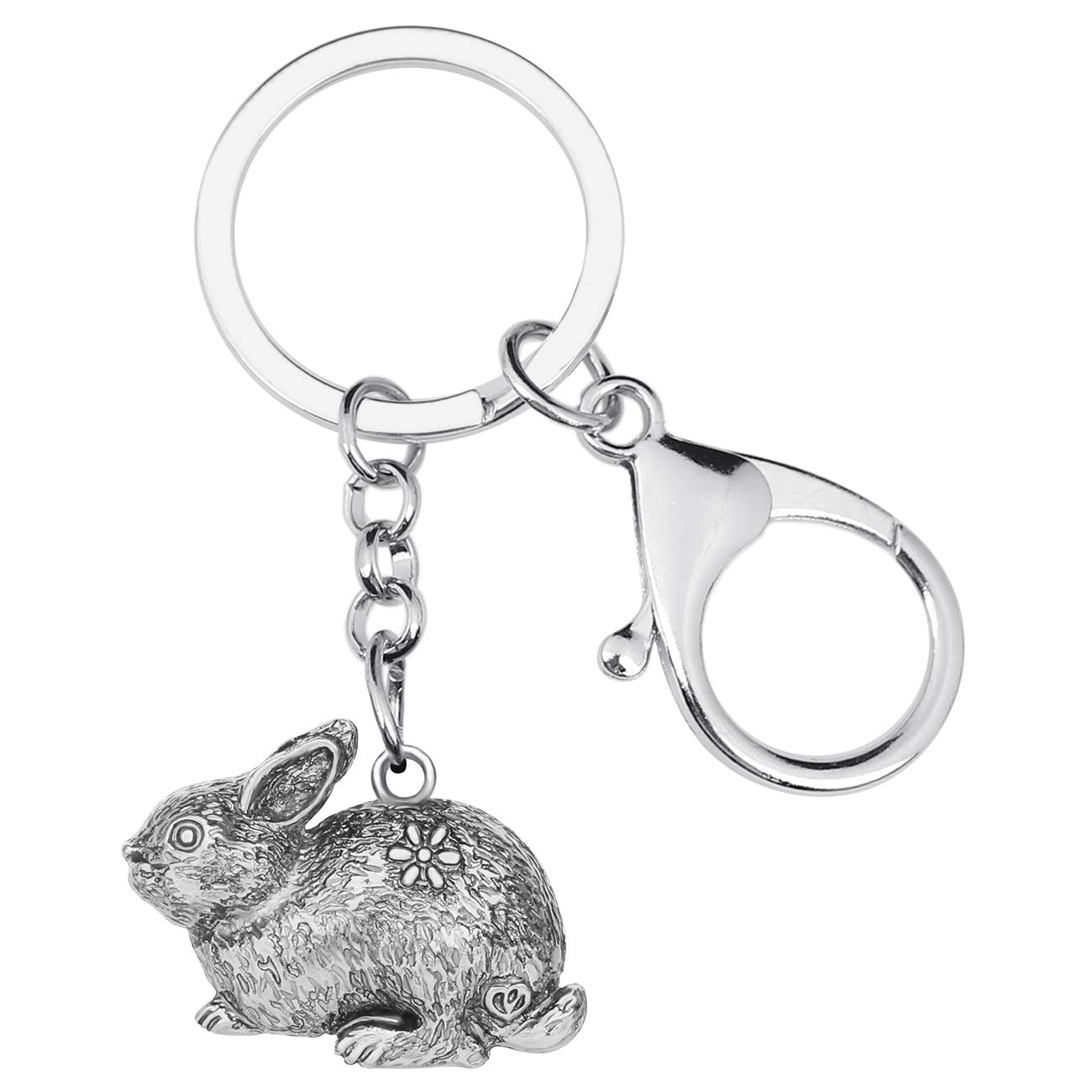 BONSNY Alloy Easter Bunny Keyring Hare Rabbit Keychain For Women Girl Key Bag Phone Charm Gift (Silver)