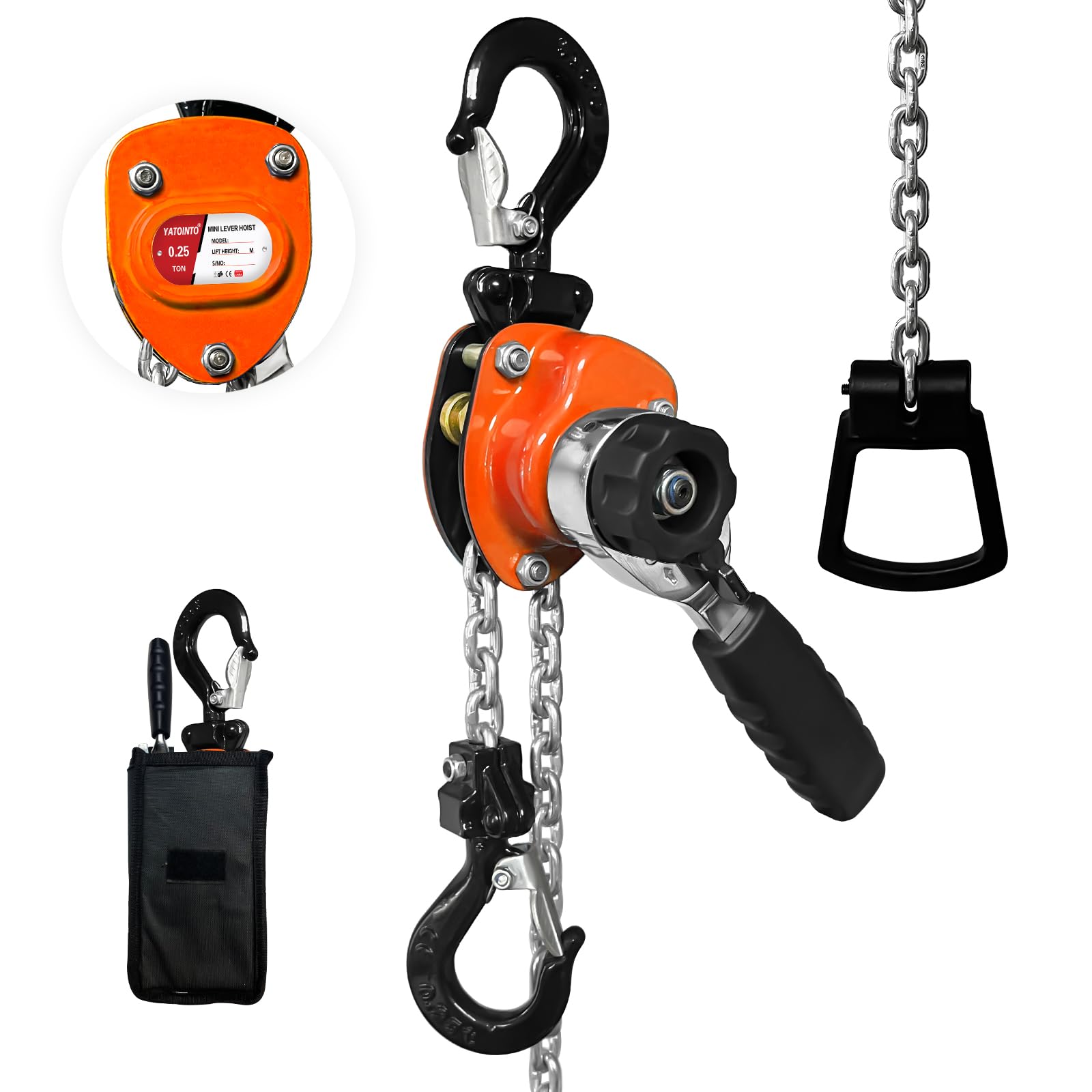 Photo 1 of Manual Mini Lever Chain Hoist - 1/4 Ton 550LBS 5FT, Lever Bolck Chain Puller Come Along Winch, Alloy Steel G80 Chain Ratchet with 2 Duty Hooks,Portable and Smooth, for Factory Garages and Open-Air.