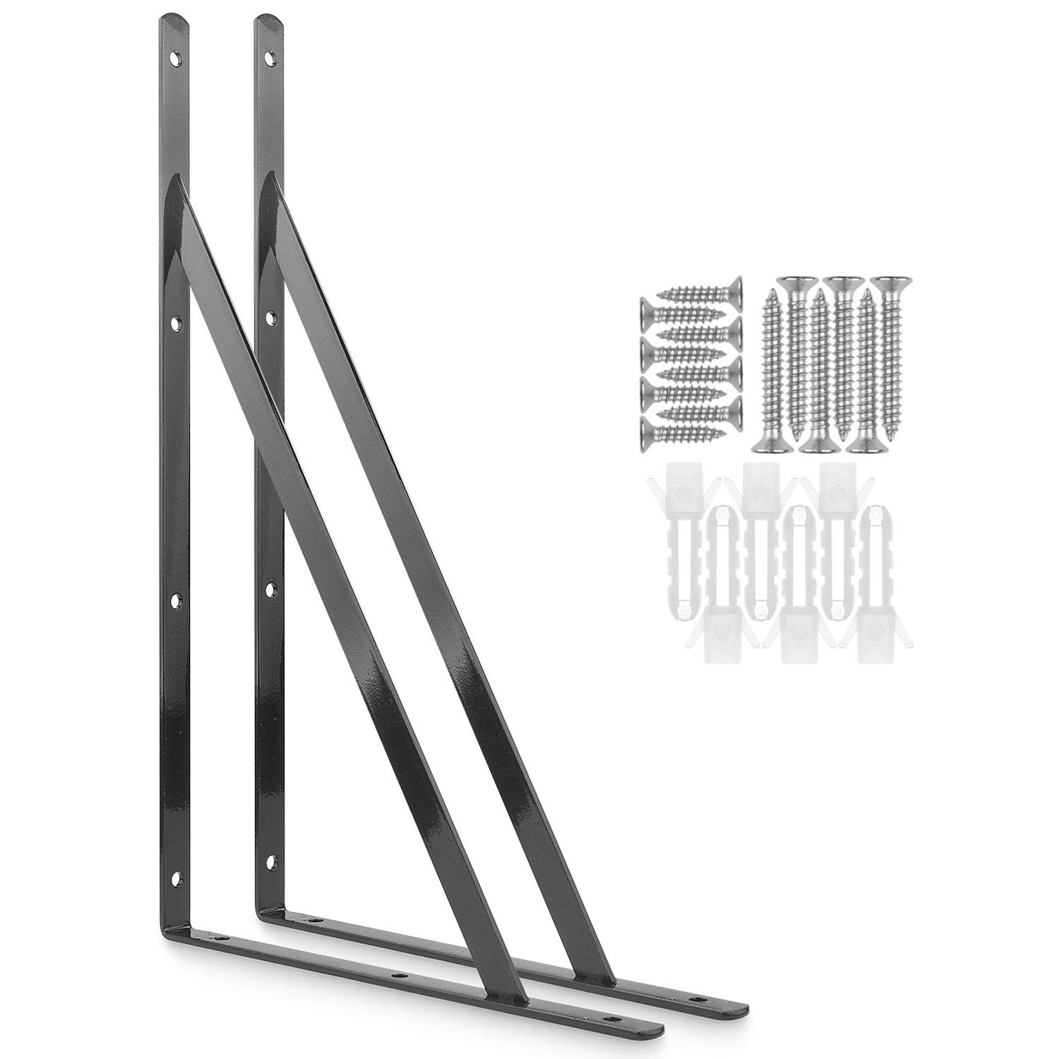 STARVAST 2 Pcs Heavy Duty Shelf Brackets, 400 x 250mm Floating Shelves Tripod Triangle Shelf Brackets, 90 Degree Angle Wall Mounted Shelf Supporter Bracket Frame, Black