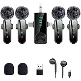 3 in 1/Four in one Wireless Lavalier Microphone for iPhone,iPad,Android,Camera,computer,mini Noise Reduction Recording Mic Ultra-Low Delay,for Vlog/ TikTok/YouTube Live Stream (Upgrade 4mic)