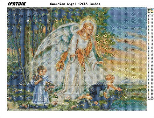 LPRTALK DIY 5D Diamond Painting by Number Kit for Kids Adults, Full Square Drill Diamond Art Embroidery Dotz Kit Cross Stitch Mosaic Making Arts Craft Canvas for Wall Decor Guardian Angel 12X16 inches