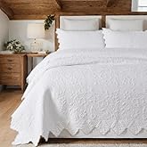Brandream White Quilts Set Queen Size Bedspreads Cottagecore Farmhouse Bedding 100% Cotton Quilted Bedspreads 3-Piece