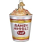 Old World Christmas Ramen Noodle Cup Glass Blown Ornament for Christmas Tree, Handcrafted Holiday Decoration, Food Collection