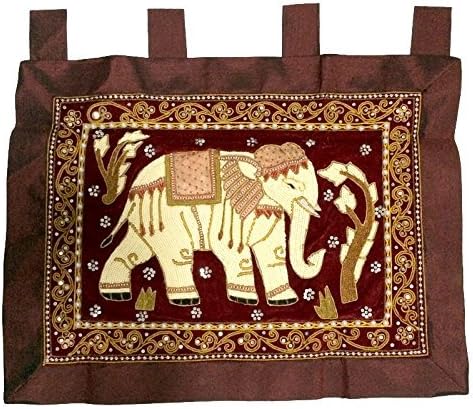 Thai Perlas De Lujo Bordado Artesanal Elefante Seda Rojo Tejido