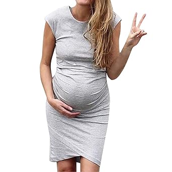 Lonshell Schwangerschafts Kleid mit Kurzarm Freizeit Nachtkleid Lustig Baby Drucken Umstandskleid Sommer Mutterschaft Mode Um