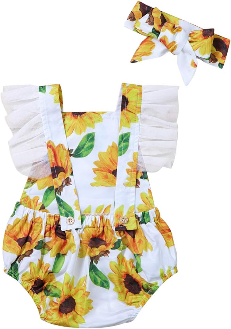 Baby Girl Clothes Sunflower Floral Backless Romper Tassel Top + Dot Short Summer Outfits Set