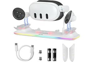 ZVTE Charging Dock for Oculus/Meta Quest 3 - Magnetic Docking Station with LED Light - Charging Stationo Display with 2 * 1800Mah Rechargeable Batteries - VR Charging Stand Support Elite Strap