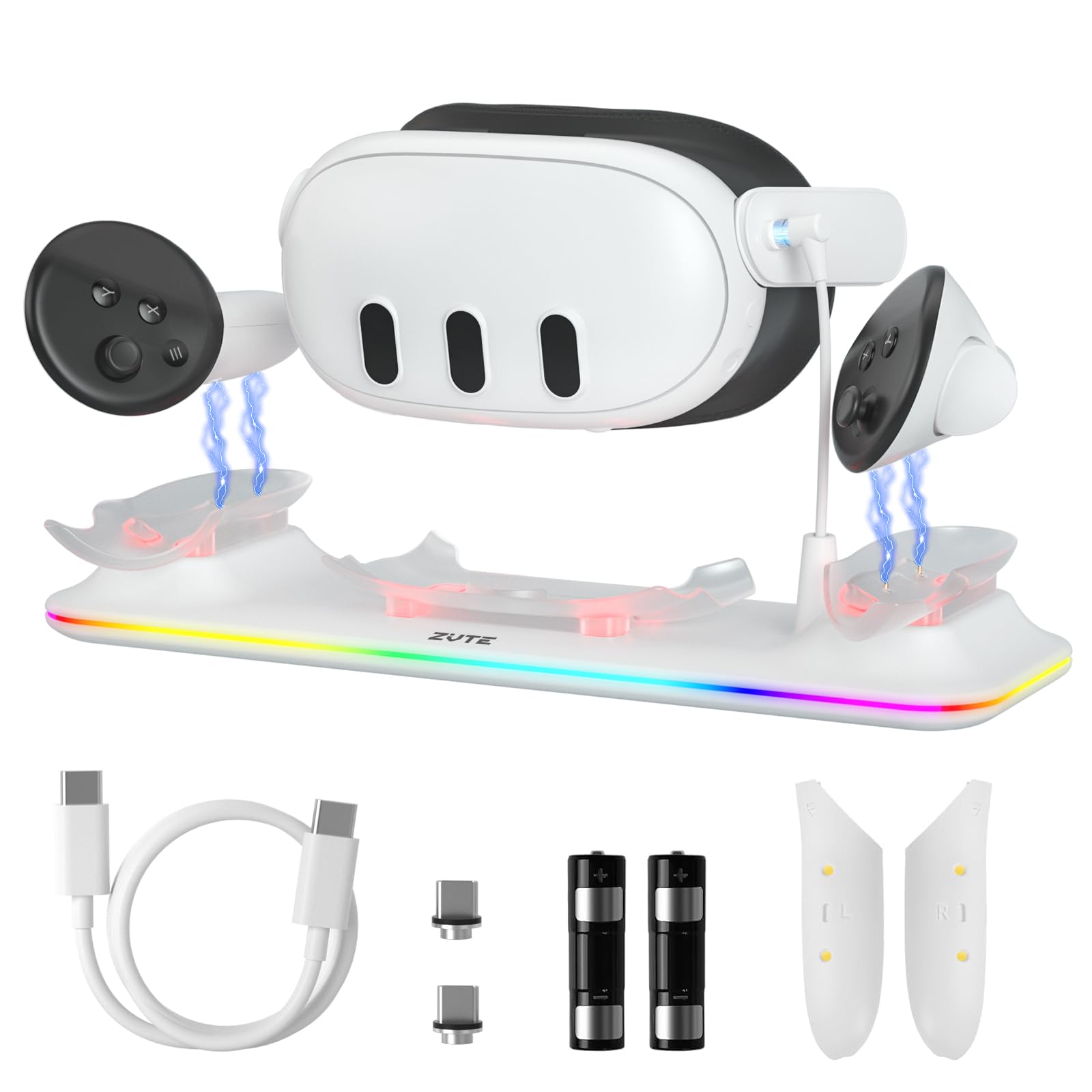 Photo 1 of ***(used/ item turns on)***ZVTE Charging Dock for Oculus/Meta Quest 3 - Magnetic Docking Station with LED Light - Charging Stationo Display with 2 * 1800Mah Rechargeable Batteries - VR Charging Stand Support Elite Strap