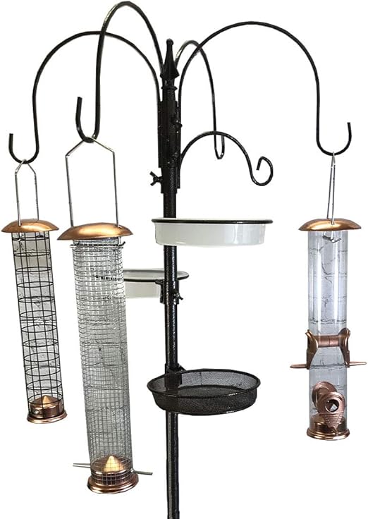 Deluxe Complete Metal Bird Feeding Station with Large Copper Feeders, 2 Water Dishes and