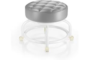 Kiseely Rolling Scoot Stool, 360° Round Rolling Metal Stool with Caster Wheels for Office, Shop, SPA. Home, Stool Chair | Heavy-Duty/Sturdy | Comfortable| Low to Ground (Grey K1)