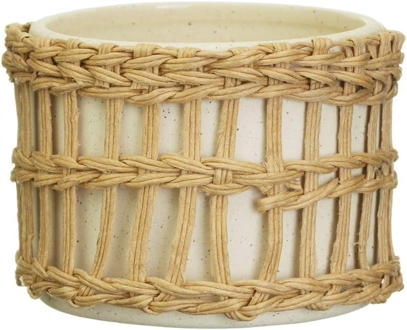Sass & Belle Speckled White & Woven Planter, Brown - Image 4