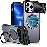 Lokyoo for iPhone 13 Pro Max Case, [Slide Camera Cover][Compatible with Magsafe][Rotating Ring Holder Kickstand] MIL-Grade Shockproof with Matte Hard Back, Full Protective Case for 13 Pro Max-Black