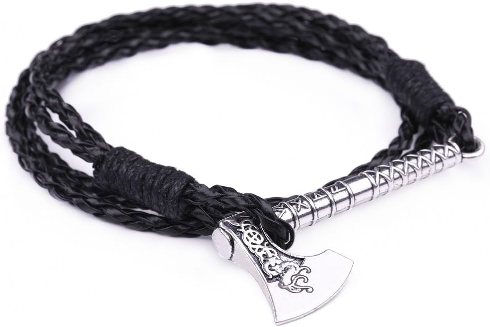 Viking Perun's Axe with Runes Amulet Anchor Leather Rope Bradied Bracelets for Men