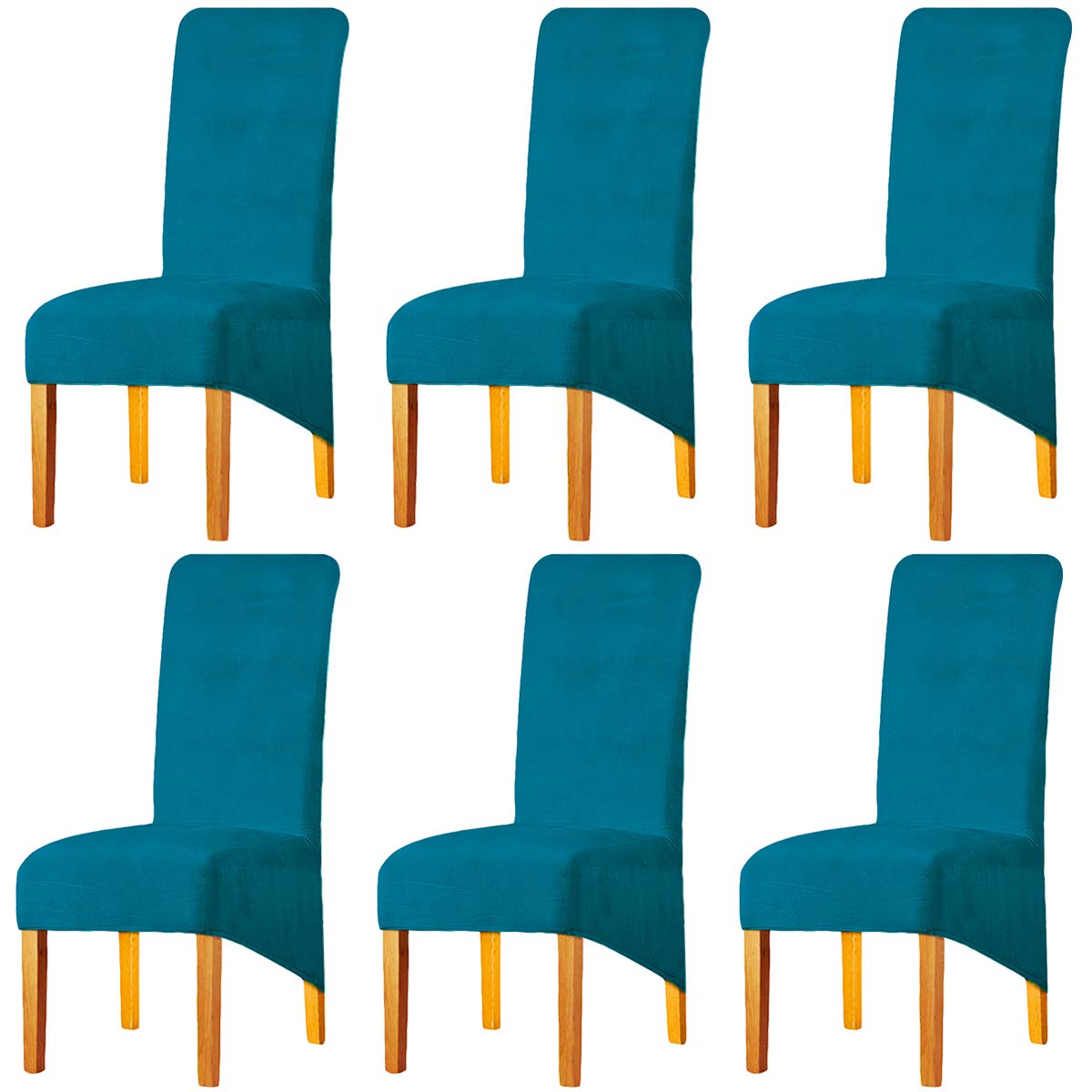 LANSHENG Stretchy Chair Covers for Dining Room Chairs,Stretch Spandex with Elastic Band Chaircover,Velvet Large Dining Chair Slipcovers for Restaurant Hotel Party Banquet (Peacock Blue,Set of 6(XL)) โ image 1
