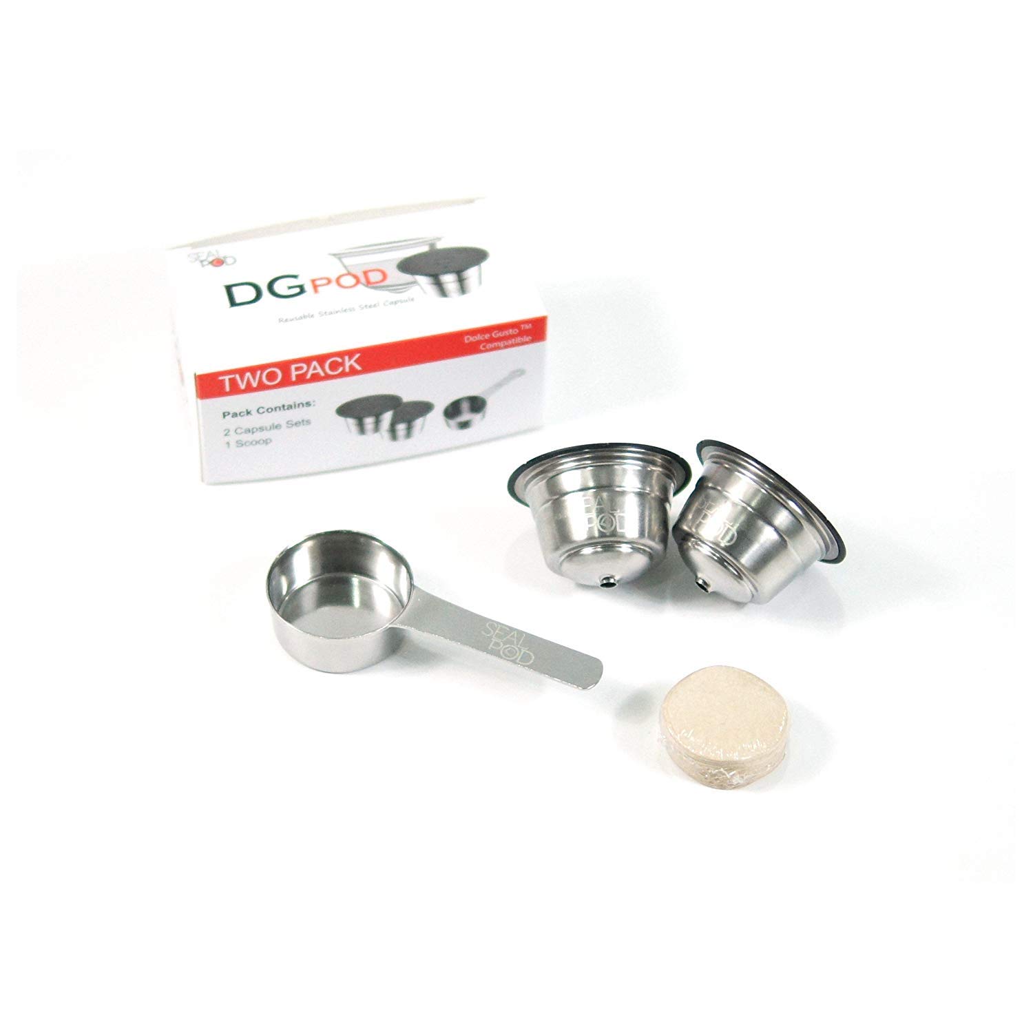 Refillable Dolce Gusto Compatible Capsules - Two Pack, DGPod by Sealpod Is a Stainless Steel Reusable Pod for Nescafe Dolce Gusto Machines