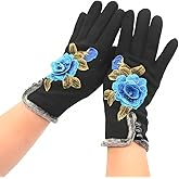 Specell Women Winter Warm Gloves Embroidered Flowers Fleece Lining Touchscreen Fingertips Mittens Windproof for Cold Weather