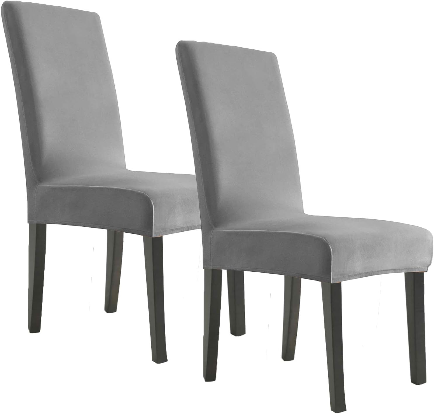 MAXIJIN Stretch Velvet Chair Covers for Dining Chairs Set of 2 Removable Velour Dining Chair Covers Plush Chair Slip Covers for Dining Room,Hotel,Kitchen,Ceremony (Grey