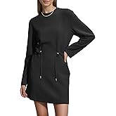 COCOMARTS Womens Long Sleeve Crewneck Sweatshirt Dress Drawstring Waistband Casual Tunic Tops Mini Dresses 2025 Fall Clothes
