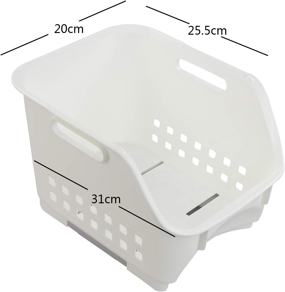 Zerdyne 3 Packs Plastic Stacking Storage Basket, White Stackable Storage Rack Baskets, 31 cm x 25.5 cm x 20 cm - Image 3