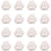 Cheriswelry 20Pcs 9mm White Rose Resin Beads - Opaque Rose Flower Resin Flat Back Spacer Beads for DIY Jewelry Making
