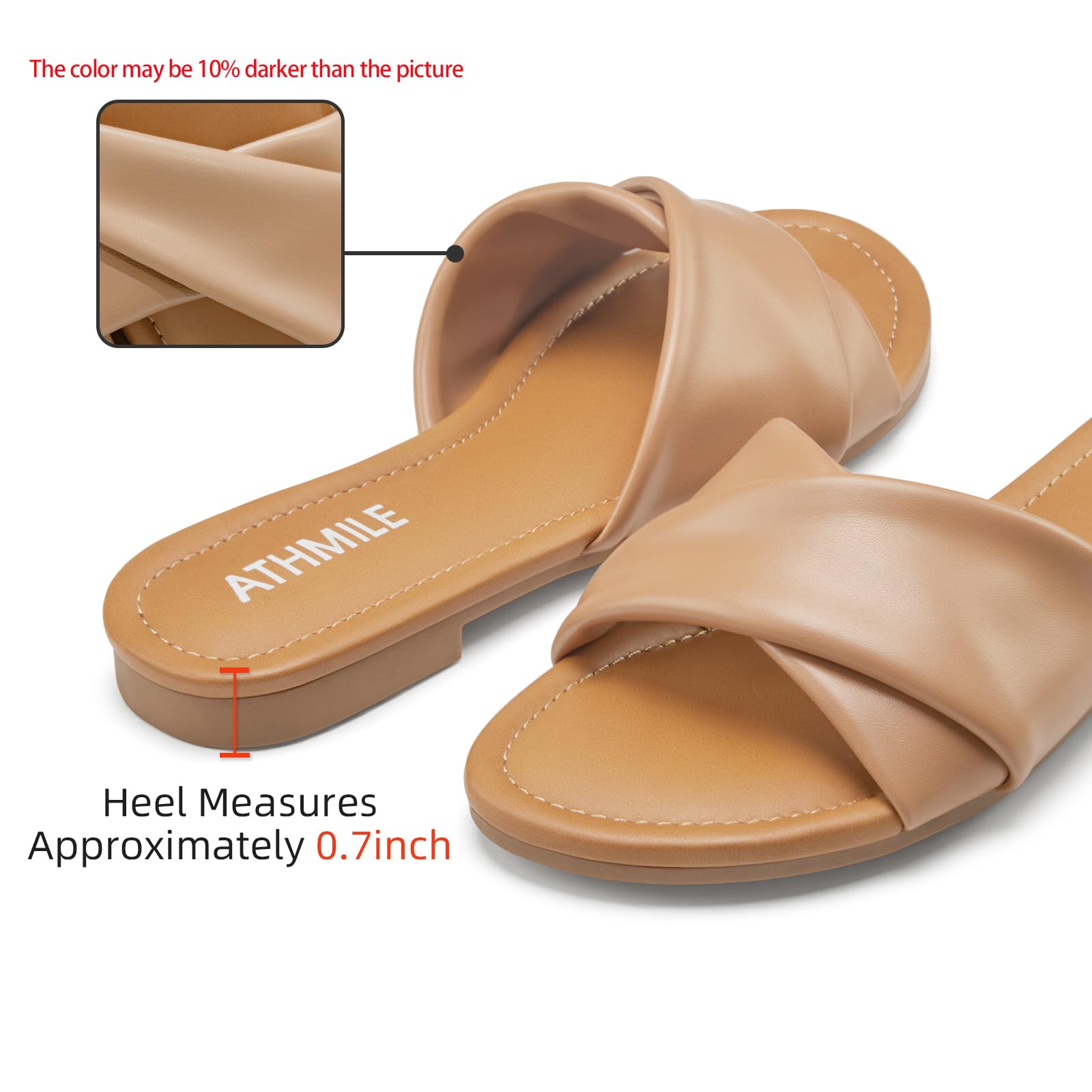 ATHMILE Sandals Women Dressy Summer Flat Comfortable Fashion Beach Cute Ladies Slides Leather Casual Dress Women's Sandals 2025 Size 6-11