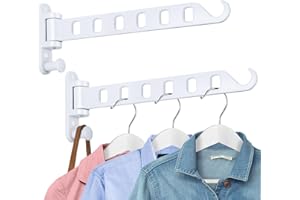 SKIKEN Laundry Drying Rack Wall Mounted - Swing Arm Clothes Hanger with 6-Hole, 180° Rotation Coat Hanger Holder, Foldable Valet Hook for Laundry Closet (2-Pack, White)