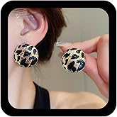 Ximdble Vintage Coin Disc Stud Earrings Leopard Print Dangle Retro Statement Jewelry for Women