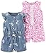 Carter's Baby Girls' 2-Pack One-Piece Romper, Chambray Print/Pink Floral, 9 Months