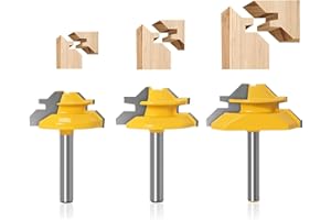 Alrens 45 Degree Lock Miter Router Bit Set, 3-Piece with 1/2", 5/8", 3/4" Cutting Height, 1/4" Shank, Wood Milling Cutter Glu