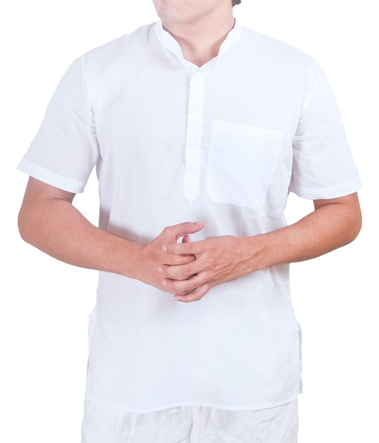 rajubhai hargovindas white superfine cotton short kurta (mandarin collar)