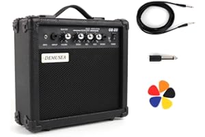 Demusea 20W Watt Electric Bass Guitar Black Amplifier Portable Travel Mini Practic Amp Headphone Jack Aux Treble Middle Bass Mp3 with Cable Adapter Guitar Picks in