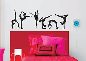 N.SunForest Gymnastics Girls Silhouettes Style Sports 16" H x 46" W - Set of 6 Wall Vinyl Decal Stickers Art Girl Kids Room Decor Nursery Home Wall Decor