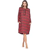 Ashford & Brooks Women's Flannel Plaid Long Sleeve Nightgown Sleepwear