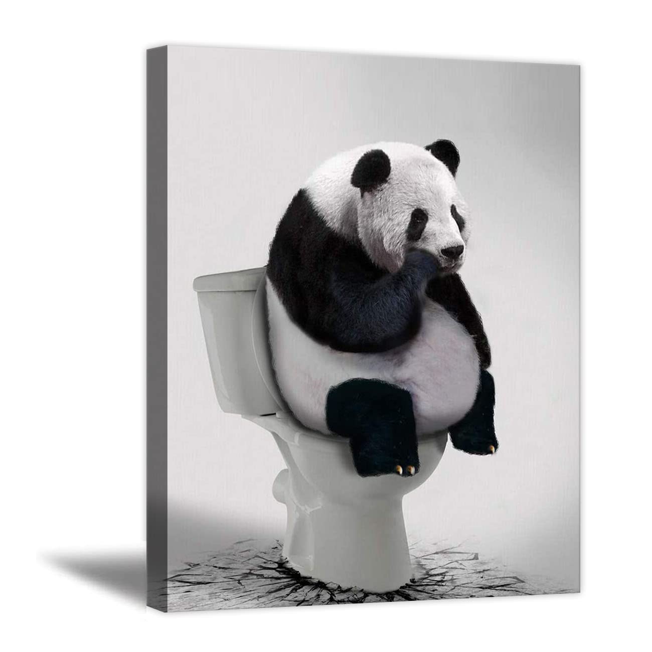ZHONGYUTONG Funny Bathroom Paintings Panda Thinker on Toilet Picture Prints Wall Decor Artwork Painting Modern Home Decor Gallery Wrapped Framed Ready to Hang (12''x18'' Frame, Bathroom Wall Decor-5)