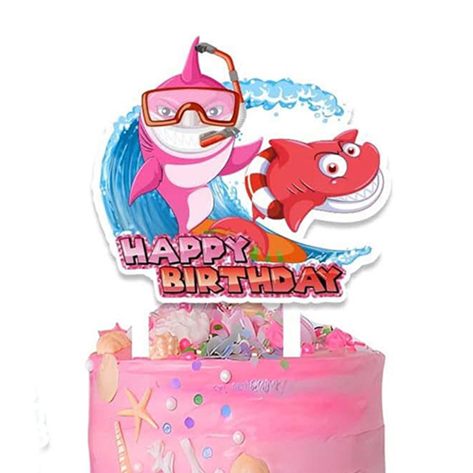 Photo 1 of 1Pc Pink Shark Cake Topper, Ocean Animal Theme Party. Shark Cake Topper Decoration for Boys or Girls Baby Shower Sea Theme Birthday Engagement Graduation Parties Supplies