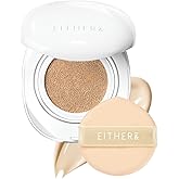 EITHER& Glow Pixel Cushion, 62% Skincare-Infused Foundation for Radiant Glass Skin, No Oxidation, 100H Long-Wear, Lightweight Buildable Korean Cushion (17N Vanilla, 12g)
