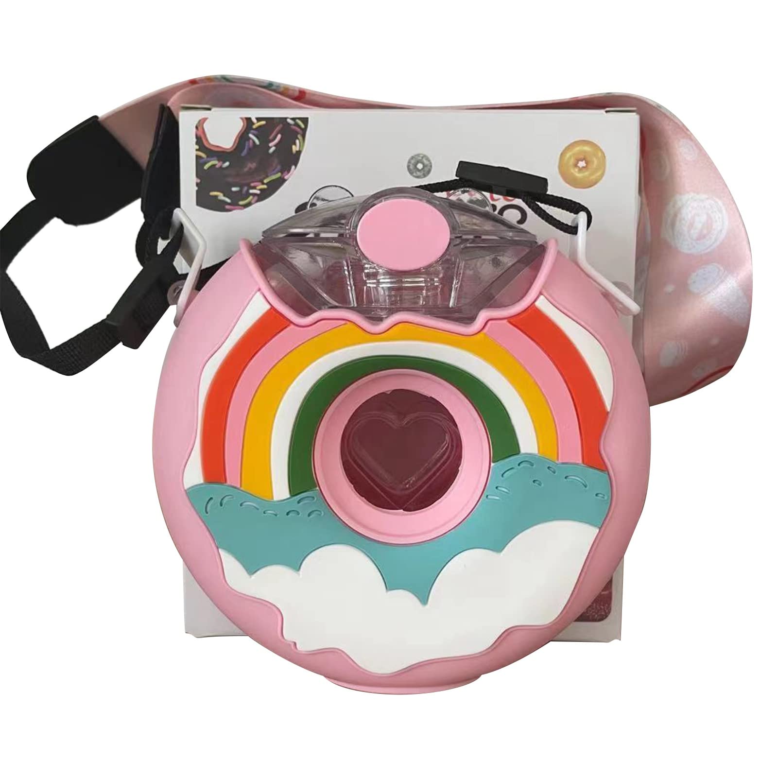 380ml Water Bottle,Drink Bottle,Cute Doughnut Kids Water Bottle,Leak Proof Portable Silicone PC Sport Water Bottle for Girls and Boys,for School,Office,Travel