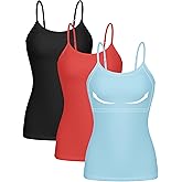 ATTRACO Women 3 Pack Cotton Camisoles wtih Shelf Bra Adjustable Spaghetti Strap Tank Tops