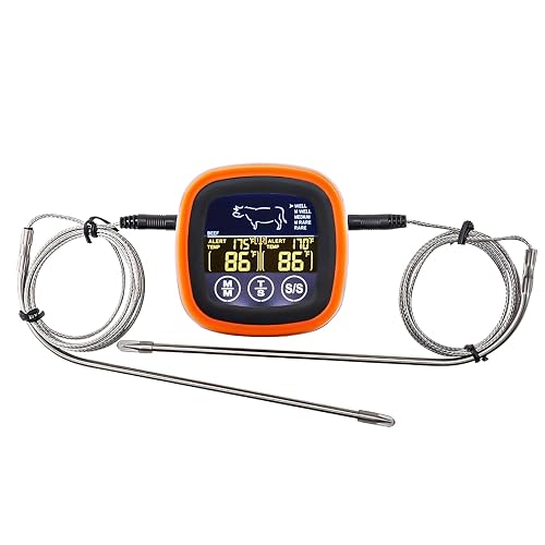 diceevil Digital Meat Thermometer with Dual Probes, Touch Screen Fast Instant Read Food Thermometer with Timer and Backlight Screen for Kitchen Cooking, BBQ, Jam, Air Fryer, Beef, Milk